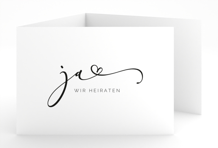 Hochzeitseinladung Jawort A6 Doppel-Klappkarte weiss modern minimalistisch mit veredelter Aufschrift