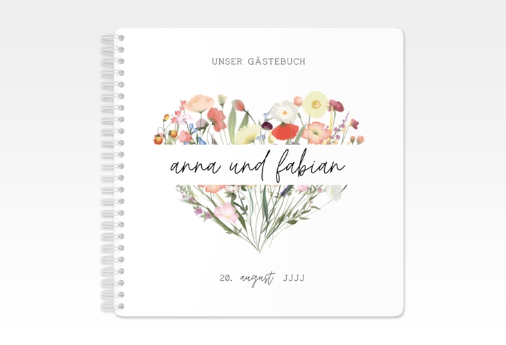 Gästebuch Hochzeit Wildblumenherz Ringbindung bunt