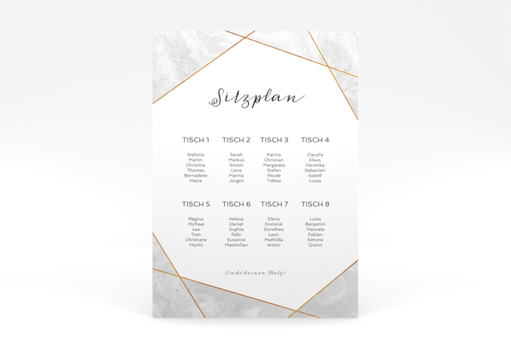 Sitzplan Poster Hochzeit Asymmetry 50 x 70 cm Poster grau