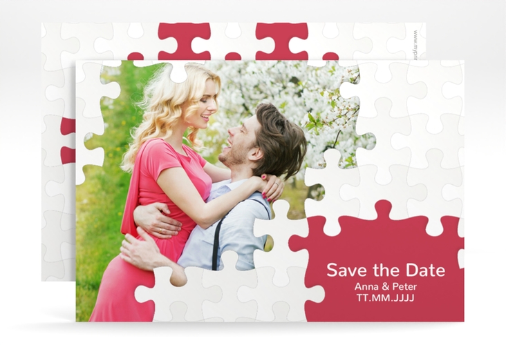 Save the Date-Karte Hochzeit Puzzle A6 Karte quer rot