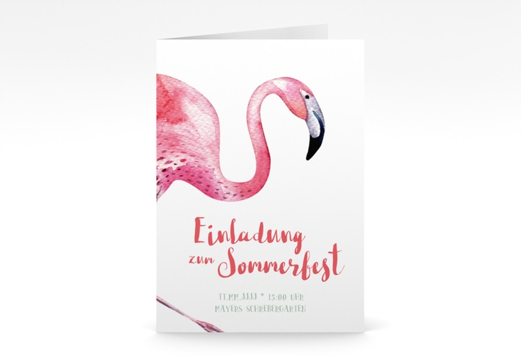 Party Einladungskarte Animal A6 Klappkarte hoch mit Flamingo