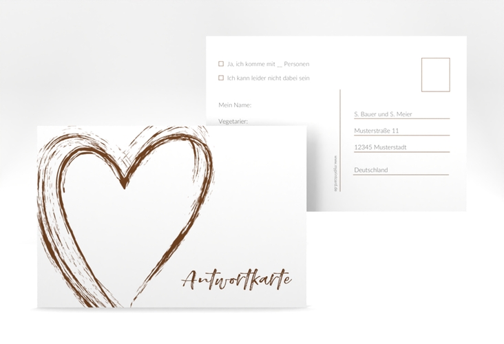 Antwortkarte Hochzeit Liebe A6 Postkarte braun