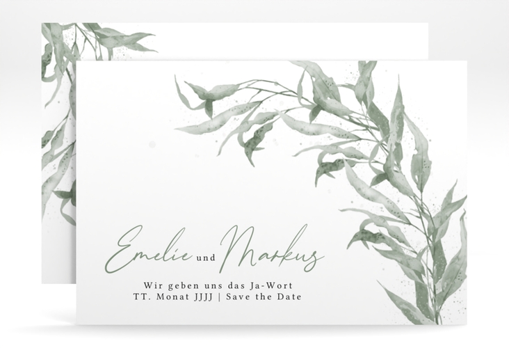 Save the Date-Karte Eucalyptus Green A6 Karte quer weiss