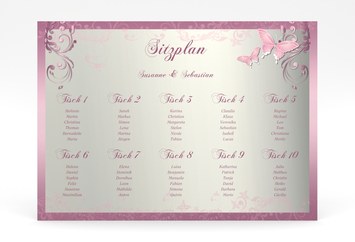 Sitzplan Poster Hochzeit Toulouse 70 x 50 cm Poster rosa