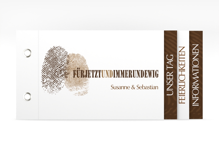 Hochzeitseinladung Messina Booklet braun mit Fingerabdrücken