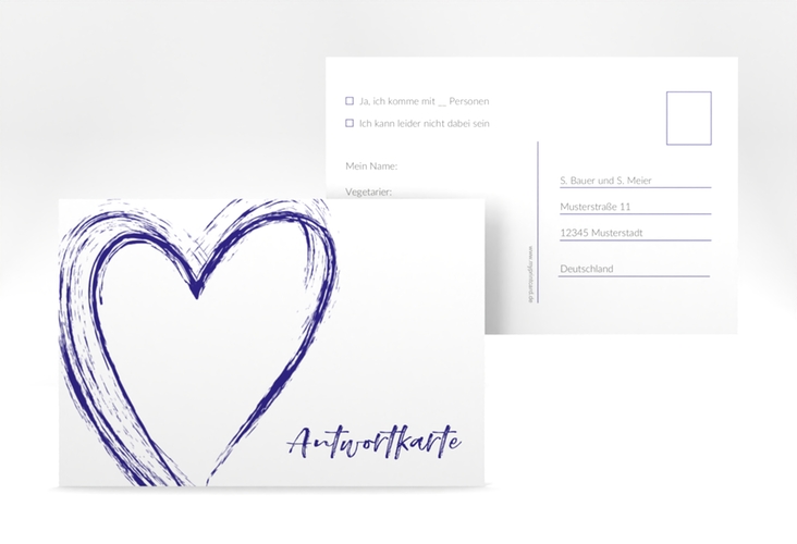 Antwortkarte Hochzeit Liebe A6 Postkarte blau