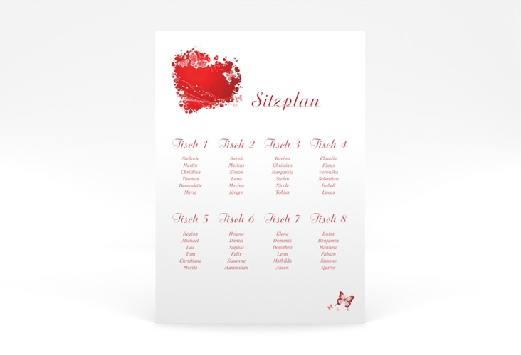 Sitzplan Poster Hochzeit Mailand 50 x 70 cm Poster rot