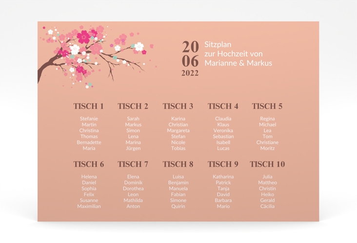 Sitzplan Poster Hochzeit Sakura 70 x 50 cm Poster apricot