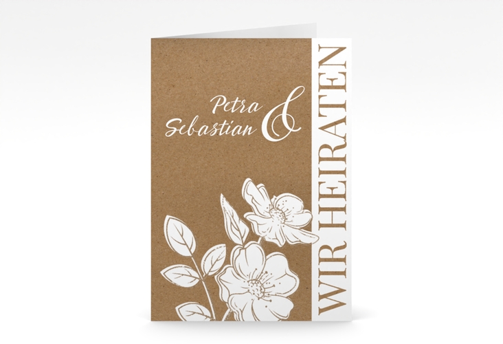 Einladungskarte Hochzeit Windflower A6 Klappkarte hoch Kraftpapier mit Wildrosen