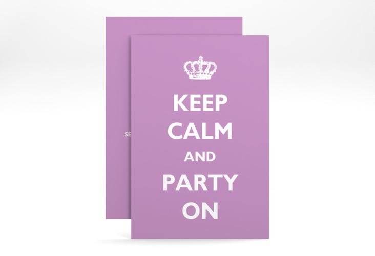 Party Einladungskarte Statement A6 Karte hoch lila mit Keep-Calm-Spruch