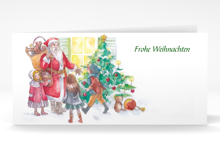 Weihnachtskarte Bescherung lange Klappkarte quer