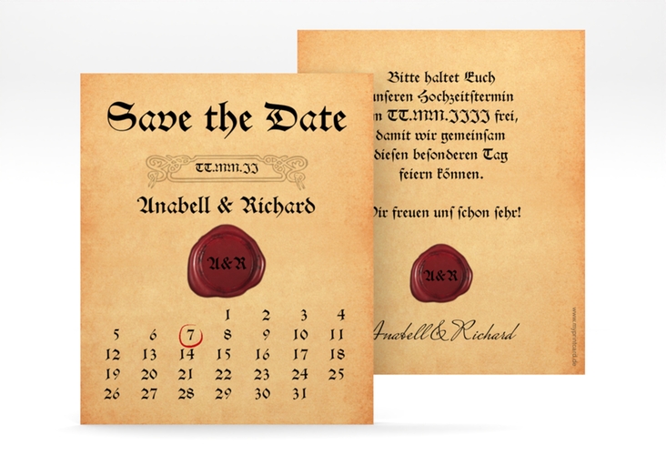 Save the Date-Kalenderblatt Mittelalter Kalenderblatt-Karte beige