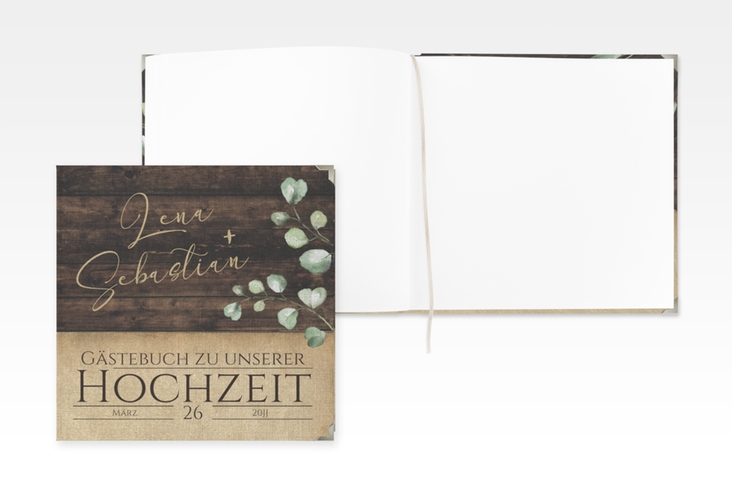 Gästebuch Selection Hochzeit Landhaus Leinen-Hardcover in Holz-Optik mit Eukalyptus