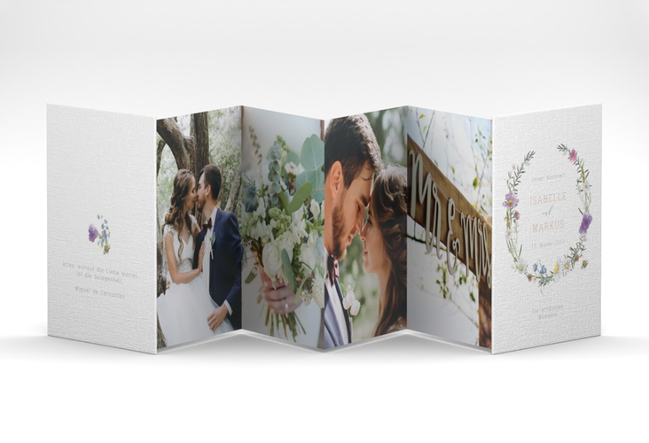 Foto-Leporello Hochzeit Blumengarten Leporello mit Blumenkranz und Hummel