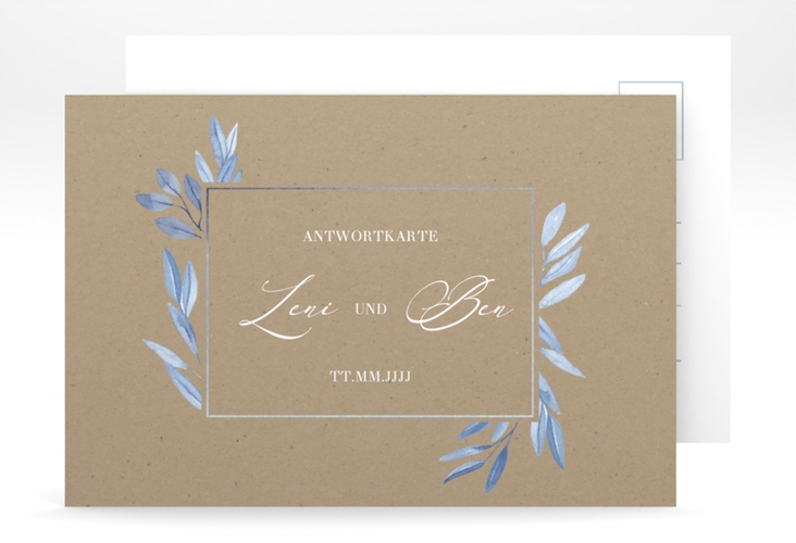 Antwortkarte Hochzeit Classicblue A6 Postkarte Kraftpapier