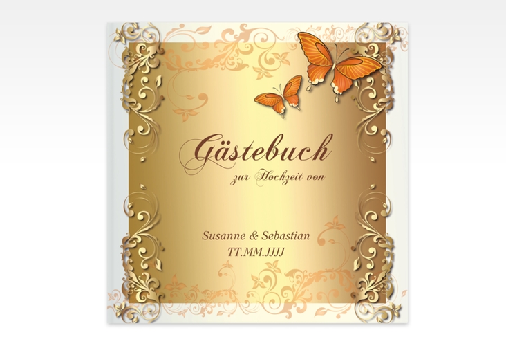 Gästebuch Creation Toulouse 20 x 20 cm, Hardcover orange romantisch mit Schmetterlingen