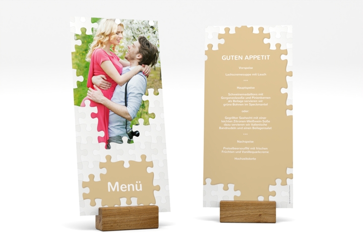 Menükarte Hochzeit Puzzle lange Karte hoch beige