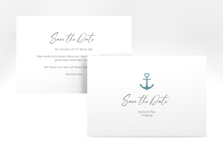 Save the Date-Karte Ankerliebe A6 Karte quer weiss im minimalistischen maritimen Design mit Anker