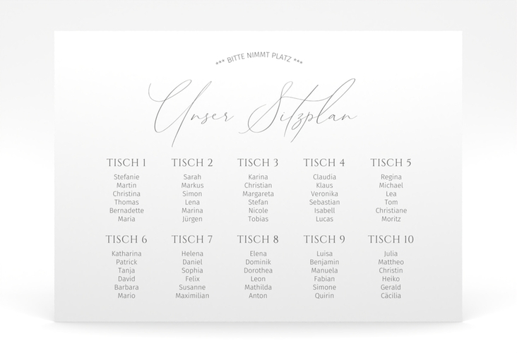 Sitzplan Poster Hochzeit Federschrift 70 x 50 cm Poster weiss in schlichtem Design mit Kalligrafie