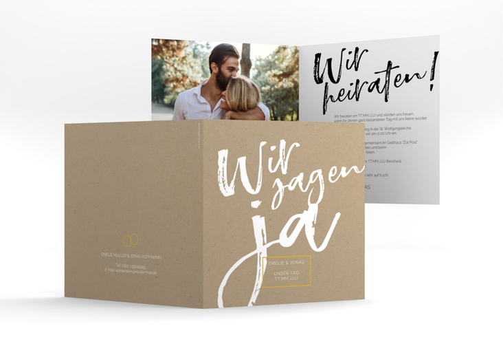 Hochzeitseinladung Words quadr. Klappkarte Kraftpapier modern mit Brush-Schrift