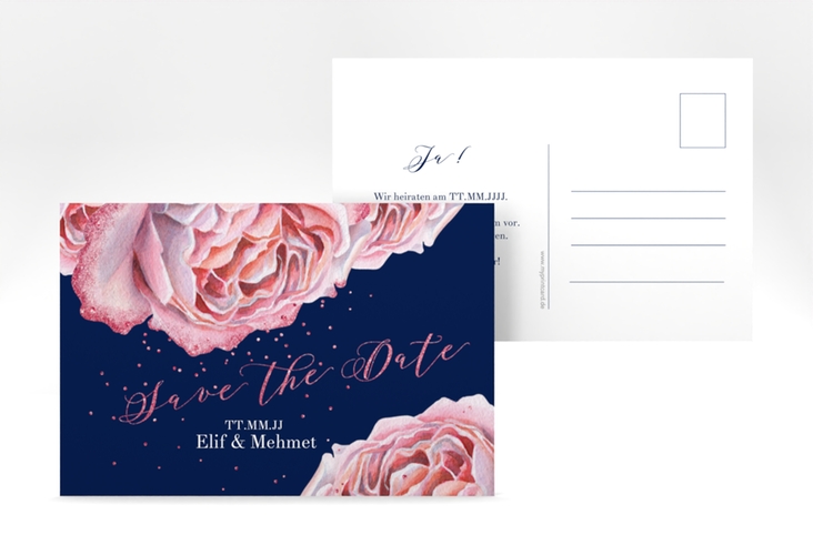 Save the Date-Postkarte Cherie A6 Postkarte rosa hochglanz