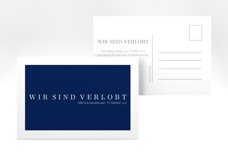 Verlobungskarte Hochzeit Simply A6 Postkarte blau