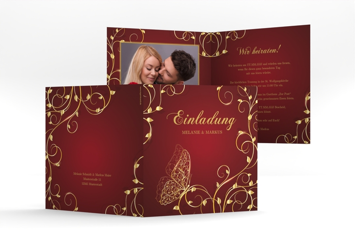 Hochzeitseinladung Eternity quadr. Klappkarte rot hochglanz