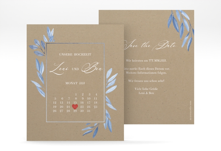 Save the Date-Kalenderblatt Classicblue Kalenderblatt-Karte Kraftpapier