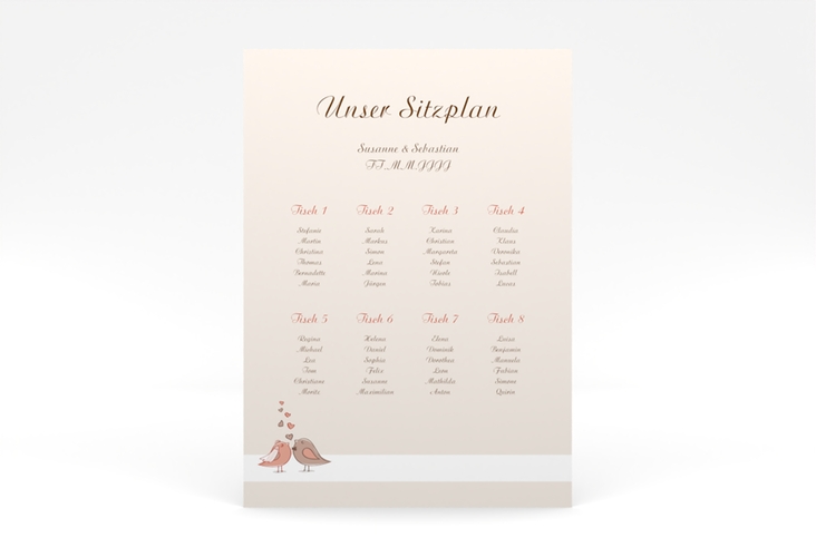 Sitzplan Poster Hochzeit Venedig 50 x 70 cm Poster mit Turteltauben-Paar im Cartoon-Stil