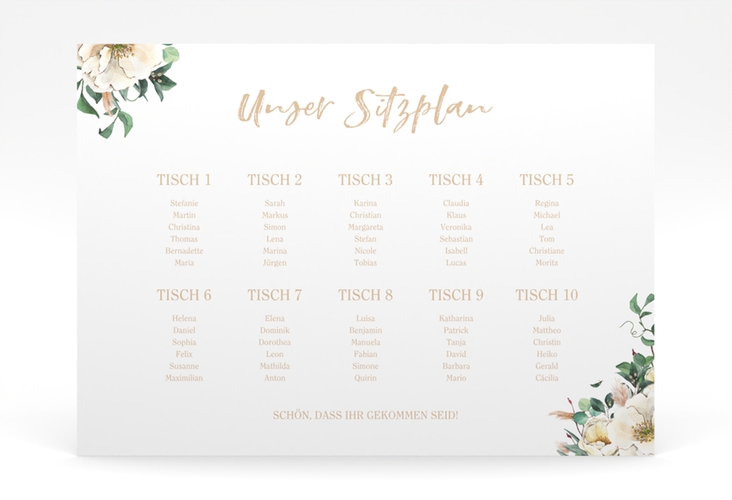 Sitzplan Poster Hochzeit Ivory 70 x 50 cm Poster weiss