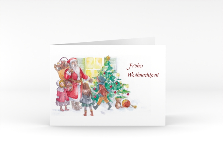 Business-Weihnachtskarte Beschenken A6 Klappkarte quer mit traditioneller Weihnachts-Szene