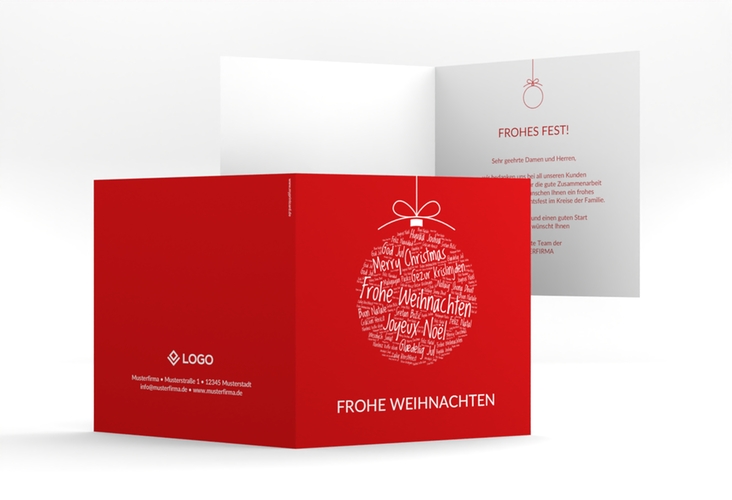 Geschäftliche Weihnachtskarte Wunderkugel quadr. Klappkarte rot modern mit Weihnachtskugel