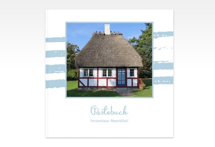 Gästebuch Creation Ferienwohnung Meerblick 20 x 20 cm, Hardcover maritim gestreift mit Foto