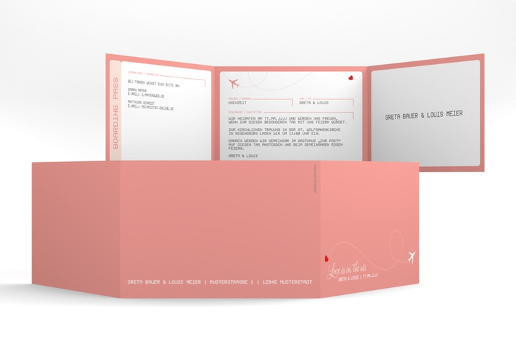 Hochzeitseinladung Weddingpass A6 Doppel-Klappkarte rosa