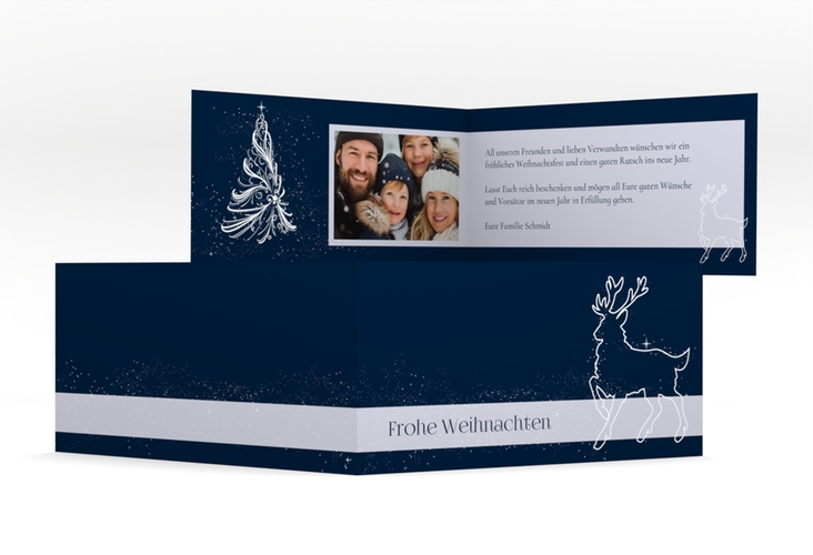 Weihnachtskarte Winterzauber lange Klappkarte quer blau