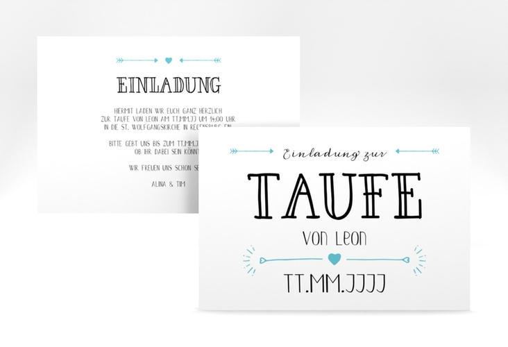 Taufeinladung Lettering A6 Karte quer tuerkis