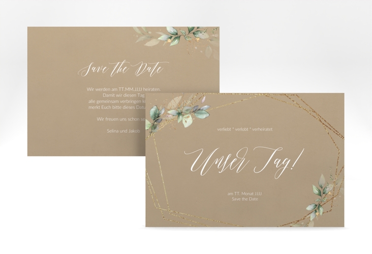 Save the Date-Karte Greenish A6 Karte quer Kraftpapier