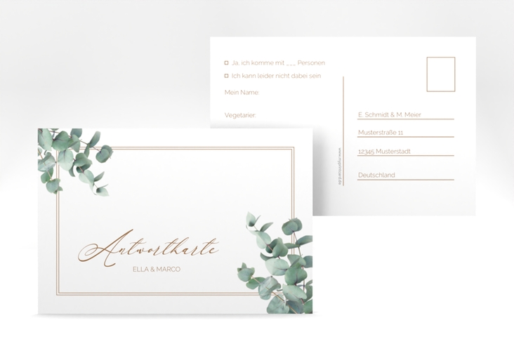 Antwortkarte Hochzeit Eucalypt A6 Postkarte mit Eukalyptus und edlem Rahmen