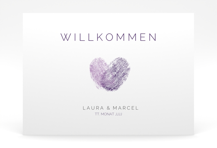 Willkommensschild Poster Fingerprint 70 x 50 cm Poster lila schlicht mit Fingerabdruck-Motiv