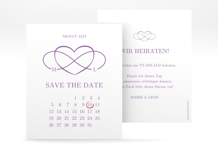 Save the Date-Kalenderblatt Infinity Kalenderblatt-Karte lila