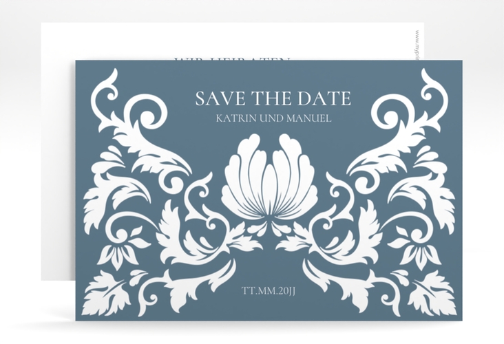 Save the Date-Karte Royal A6 Karte quer hochglanz mit barockem Blumen-Ornament