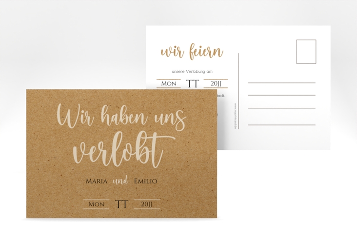 Verlobungskarte Hochzeit Noble A6 Postkarte Kraftpapier mit elegantem Schriftzug