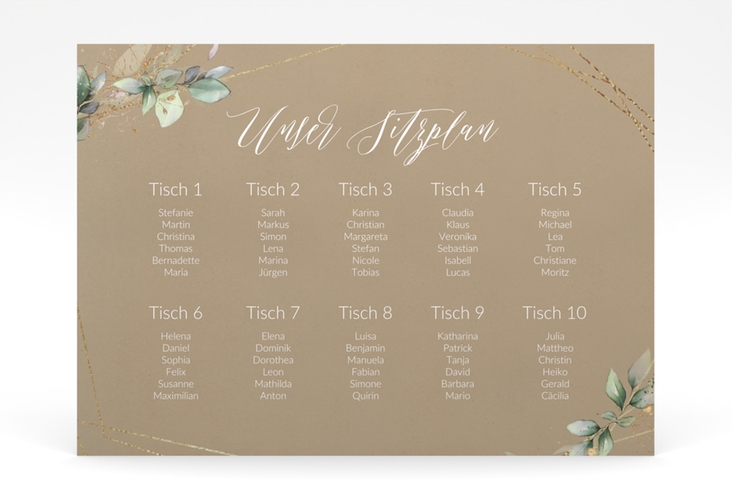 Sitzplan Poster Hochzeit Greenish 70 x 50 cm Poster Kraftpapier