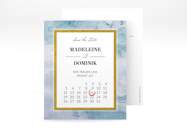 Save the Date-Kalenderblatt Marble Kalenderblatt-Karte blau