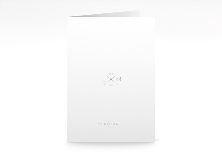 Menükarte Hochzeit Initials A5 Klappkarte hoch grau hochglanz mit Initialen im minimalistischen Design