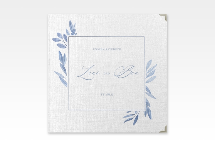 Gästebuch Selection Hochzeit Classicblue Leinen-Hardcover mit geometrischem Herz und Rosen in Aquarell