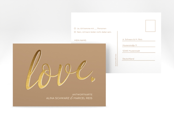 Antwortkarte Hochzeit Glam A6 Postkarte beige