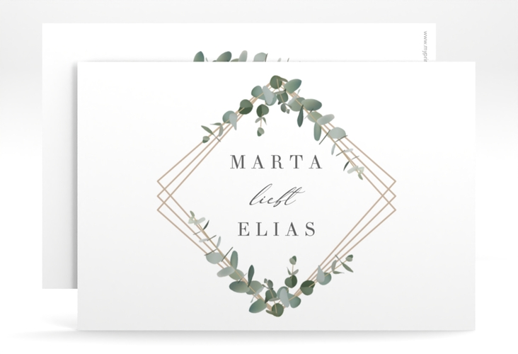 Save the Date-Karte Eukalyptus A6 Karte quer weiss