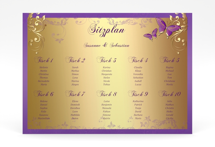 Sitzplan Poster Hochzeit Toulouse 70 x 50 cm Poster lila