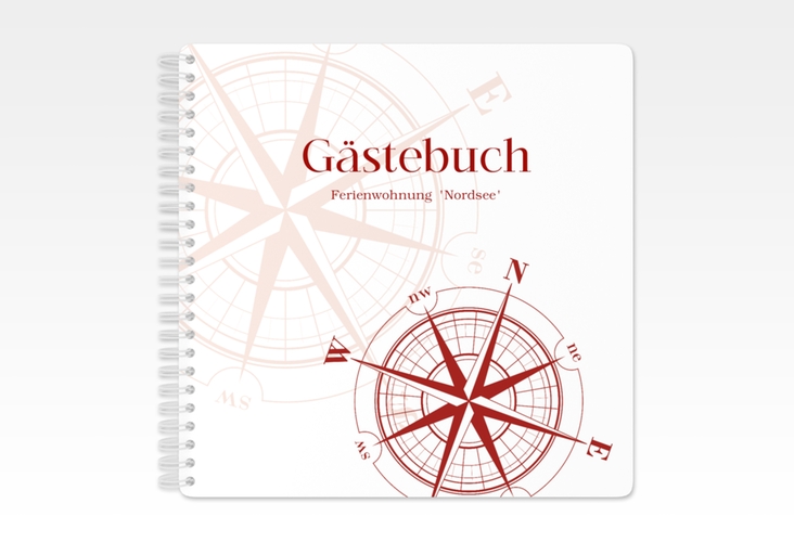 Gästebuch Ferienwohnung Nordsee Ringbindung rot mit Windrose